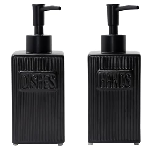 Ceramic Soap Dispenser Set, 2 Pack Hand and Dish Soap Dispenser with Funnel for Kitchen and Bathroom, Black - color: Black
