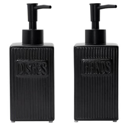 Ceramic Soap Dispenser Set, 2 Pack Hand and Dish Soap Dispenser with Funnel for Kitchen and Bathroom, Black - color: Black