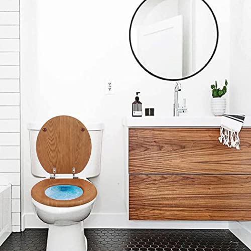 Wooden Toilet Seat Round with Metal Hinges, Wood Toilet Seat for American Standard Size Toilet Seats, Easy to Install