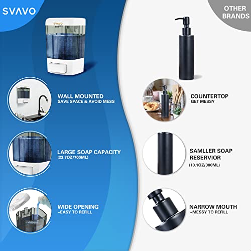 SVAVO Wall Mounted Soap Dispenser Kitchen Bathroom Manual Soap Dispenser Refillable Hand soap Dispenser for Liquid Contianers Shampoo Gel Chamber for Household Commerical 23.7oz (700ml) ABS - color: White&dark Brown
