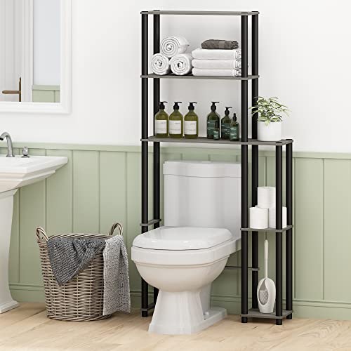 Furinno Turn-N-Tube Over The Toilet Storage, 5 Shelves Bathroom Organizer Space Saver Rack, French Oak Grey/Black - color: French Oak/Black, style: Side Rack