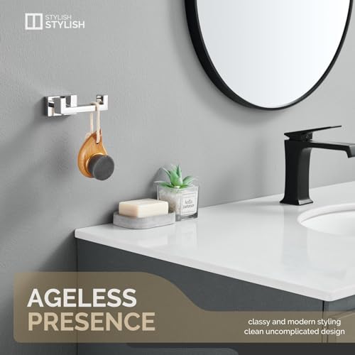 Angle Simple Bathroom Towel Double Hook, Robe Coat Holder, Polished Chrome | SUS304 Stainless Steel Dual Hook for Wall, Shower Towel Hanger Screw Wall Mount - color: Polished Chrome, size: 1 Pack