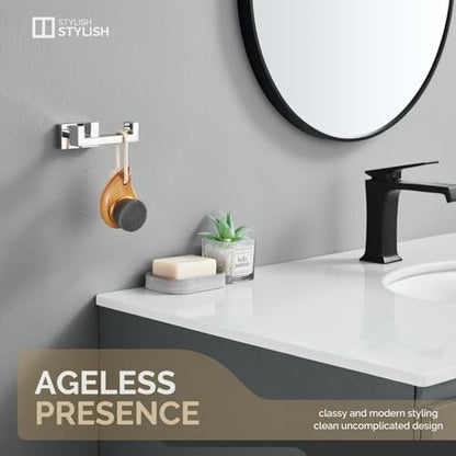 Angle Simple Bathroom Towel Double Hook, Robe Coat Holder, Polished Chrome | SUS304 Stainless Steel Dual Hook for Wall, Shower Towel Hanger Screw Wall Mount - color: Polished Chrome, size: 1 Pack