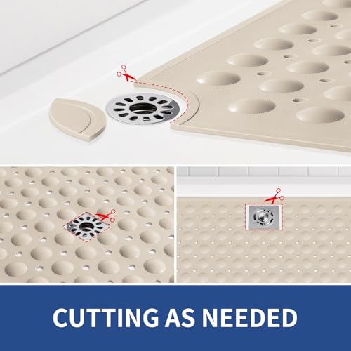 OTHWAY Extra Large Shower Mat 47"x 32", TPE Non Slip Shower Mat for Shower Stall, Inside Walk in Shower Mats with Drain Holes Suction Cups, Anti-Slip for Elderly (Apricot) - color: Apricot