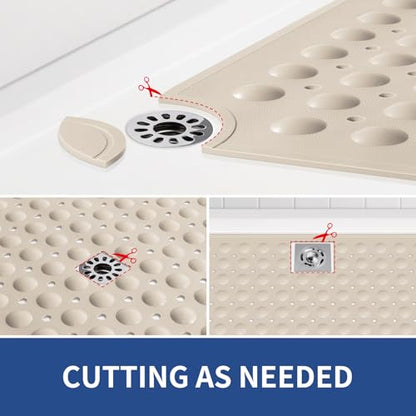 OTHWAY Extra Large Shower Mat 47"x 32", TPE Non Slip Shower Mat for Shower Stall, Inside Walk in Shower Mats with Drain Holes Suction Cups, Anti-Slip for Elderly (Apricot) - color: Apricot