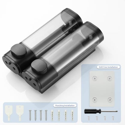 Pollock Shampoo and Conditioner Dispenser Wall Mounted | Shower Soap Dispenser 2 Chamber No Drill, Shampoo Dispenser for Shower, Body Wash Dispenser for Bathroom, Large Capacity - color: Black 2 Chamber