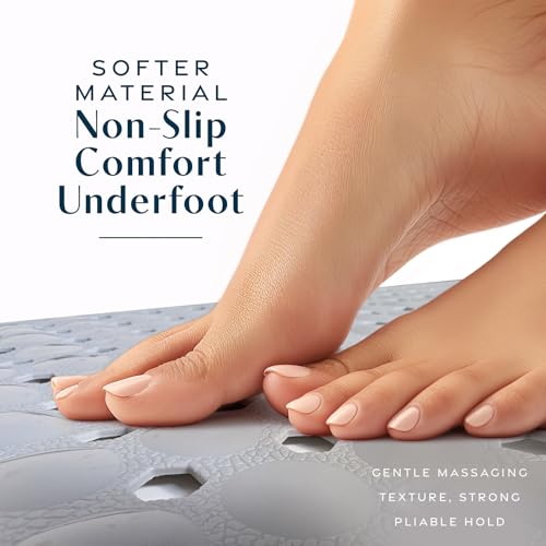 SlipX Solutions 39"x16" Power Grip Non Slip Bathtub Shower Mat, Gray | Stronger Wet Surface Protection, Soft Under Foot, 265+ Suction Cups, Large Drainage Holes - color: Solid Gray