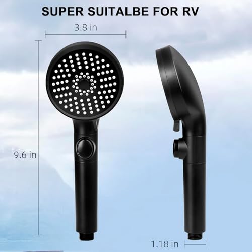 FOCSPROD RV Shower Head with Hose, High Pressure 5 Mode Shower Head Replacement, Handheld Showerhead for RV/Campers, Travel Trailer for Water Saving, Showerheads Holder and Hose, On Off Switch, Black - color: Matte Black