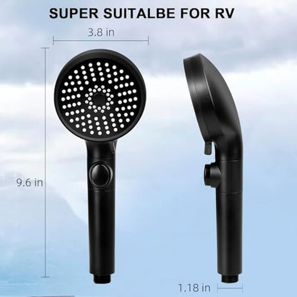 FOCSPROD RV Shower Head with Hose, High Pressure 5 Mode Shower Head Replacement, Handheld Showerhead for RV/Campers, Travel Trailer for Water Saving, Showerheads Holder and Hose, On Off Switch, Black - color: Matte Black