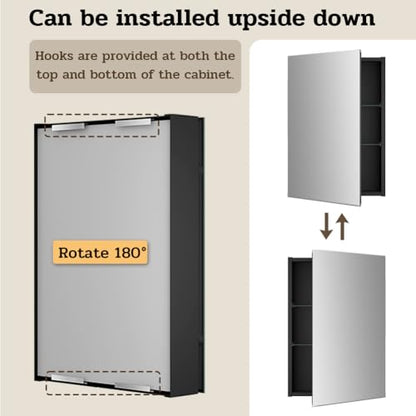 Spliceable Modular Bathroom Medicine Cabinet with Soft Close Doors with Glass on Both Sides, Reversible Wall Mounted Mirror (28" L x 20" W) - color: 20"×28" Reversible Cabinet