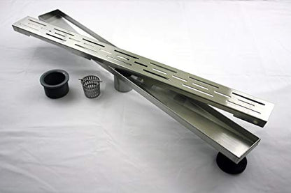 ZA Linear Shower Drain - 30 Inch Brick Pattern - Brushed Stainless Steel - Hair Strainer - Leveling Feet - Threaded Adapter - Sleek and Modern Design - size: 30 inch