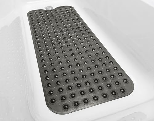 Extra-Long Non-Slip Bathtub & Shower Mat 39”x16” (Smooth/Non-Textured Tubs Only) Safe, Clean, Machine-Washable, Superior Grip&Drainage, Vinyl, Transparent Black - color: Transparent Black, size: 39" x 16" (Rectangular)