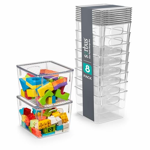 Sorbus Medium Plastic Storage Bins with Lids, Stackable, Toy, Clothes, Medicine, Makeup, Closet, Art Supply, Bathroom, Shoe, Toy Storage Organizer (8 Pack) - size: Medium, style: 8 Pack