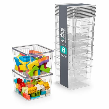 Sorbus Medium Plastic Storage Bins with Lids, Stackable, Toy, Clothes, Medicine, Makeup, Closet, Art Supply, Bathroom, Shoe, Toy Storage Organizer (8 Pack) - size: Medium, style: 8 Pack