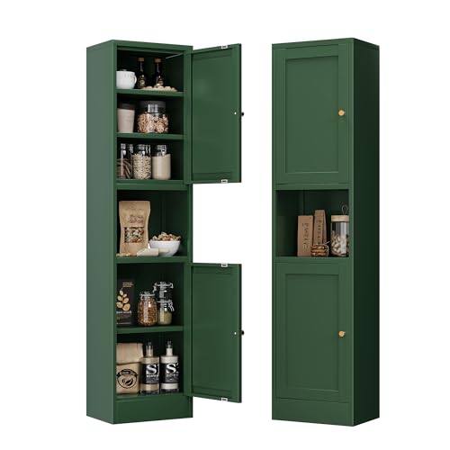 Bevivog Metal Kitchen Pantry Cabinet for Small Space, 67" Tall Storage Cabinets with 2 Doors and Adjustable Shelves, Freestanding Narrow Bathroom Cabinet, 15.7" W Slim Pantry - color: Forest Green, size: 67"H-2 door