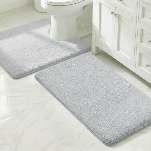 MINIDEAR Bathroom Rugs Sets 2 Piece - Thick Memory Foam Bath Mat, Ultra Soft, Plush Fluffy, Non-Slip, Quick Dry, Absorbent Washable Mat for Tub, Home Decor (32x20 & 24x20 Inch, Light Gray) - color: Light Gray, size: 1'8" x 2'8" (32x20+U24x20)
