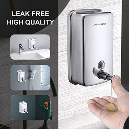 Commercial Soap Dispenser Wall Mount Stainless Steel, 37 fl.oz. | 1100ml Manual Liquid Pump Rust-Proof Leak Free for Bathroom - size: 37 fl oz