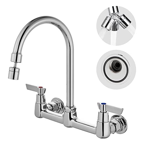 Airuida 8 Inch Chrome Polish Wall Mount Kitchen Sink Faucet | 2 Handle Kitchen Faucet,without Adapter,360° Swivel Spout,Commercial Sink Faucet,for Laundry Utility - color: Chrome Polish