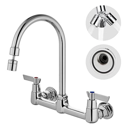 Airuida 8 Inch Chrome Polish Wall Mount Kitchen Sink Faucet | 2 Handle Kitchen Faucet,without Adapter,360° Swivel Spout,Commercial Sink Faucet,for Laundry Utility - color: Chrome Polish