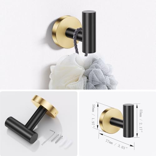 Lairuier Bathroom Hardware Set, 4-Piece Towel Holder Set Include Toilet Paper Holder,Towel Ring and 2 Towel Hooks Stainless Steel Wall Mounted Bathroom Hardware Accessories Set (Black and Gold) - color: Black Gold, size: Set A
