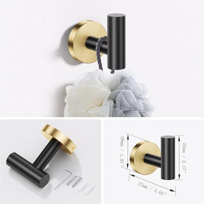 Lairuier Bathroom Hardware Set, 4-Piece Towel Holder Set Include Toilet Paper Holder,Towel Ring and 2 Towel Hooks Stainless Steel Wall Mounted Bathroom Hardware Accessories Set (Black and Gold) - color: Black Gold, size: Set A