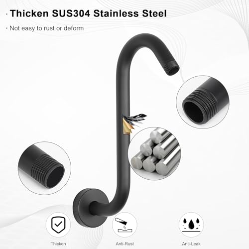 S Shaped Shower Arm, High Rise Shower Head Extension Pipe Standard 1/2" Connection with Flange, Awesome Shower Experience-Stainless Steel Bathroom Accessory(10 Inch S Shape, Matte Black) - color: Matte Black, style: 10" S Shape