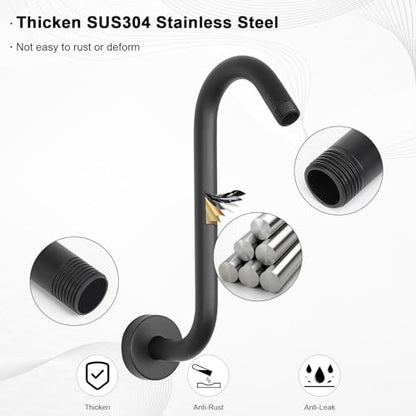 S Shaped Shower Arm, High Rise Shower Head Extension Pipe Standard 1/2" Connection with Flange, Awesome Shower Experience-Stainless Steel Bathroom Accessory(10 Inch S Shape, Matte Black) - color: Matte Black, style: 10" S Shape
