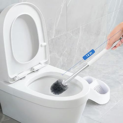 Toilet Brush and Holder Set,Toilet Bowl Brush + Flat Scrubber Brush,with Hangable Long Handle,Ventilated Base, Durable Nylon Bristles,Toilet Cleaner Brush for Bathroom RV Toilet Deep Cleaning