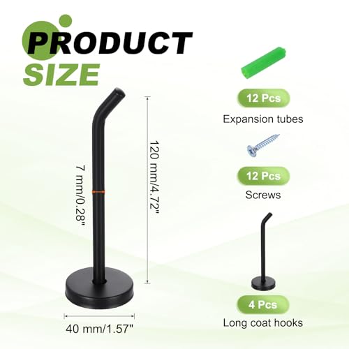 uxcell 4Pcs 4.7 Inch Coat Hooks, Stainless Steel Long Nose Wall Mount Hook, Robe Towel Hangers with Screws for Livingroom Bathroom Closets and Wardrobe, Black - color: Black, size: 4.7 Inch