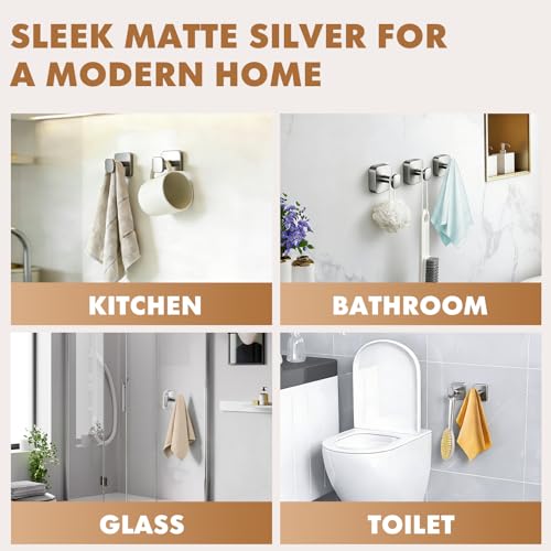 Suction Cup Hooks for Shower,Heavy-duty & No-Drill Waterproof Hook,4 Silver | Suction cup hooks,removable & reusable; no wall damage,fits smooth surfaces,ideal for towels,robes & loofahs - color: Silver
