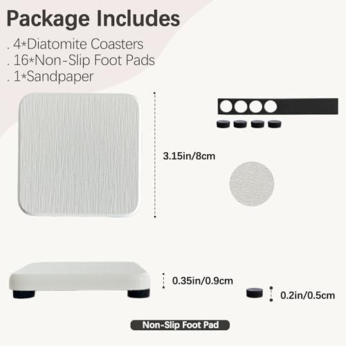 NiuYichee 4PCS Water Absorbent Stone Coasters for Sink, Quick-Drying Diatomite Soap Dish, Modern Home Kitchen & Bathroom, 3.15 x 3.15in, White - color: White