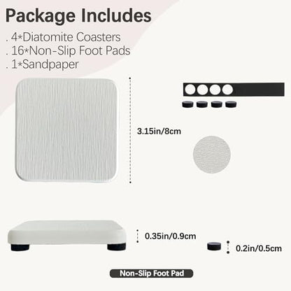 NiuYichee 4PCS Water Absorbent Stone Coasters for Sink, Quick-Drying Diatomite Soap Dish, Modern Home Kitchen & Bathroom, 3.15 x 3.15in, White - color: White