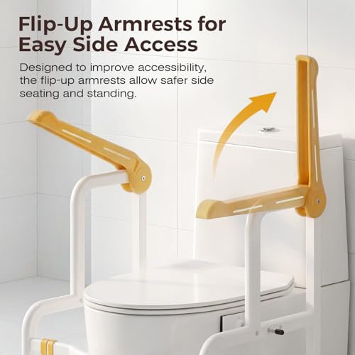 Toilet Safety Rails for Elderly & Disabled with Glow-in-the-Dark Handles, 450 lbs Heavy-Duty Frame, Flip-Up Arms, Dual Lock (Suction & Clamp), Adjustable No-Wobble Support, Yellow - color: Yellow