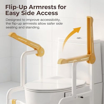 Toilet Safety Rails for Elderly & Disabled with Glow-in-the-Dark Handles, 450 lbs Heavy-Duty Frame, Flip-Up Arms, Dual Lock (Suction & Clamp), Adjustable No-Wobble Support, Yellow - color: Yellow