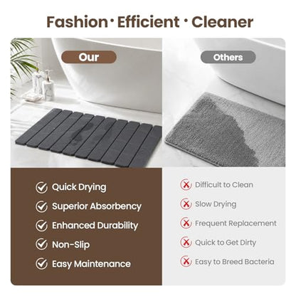 Non-Slip Stone Bath Mat for Bathroom, Foldable Super Absorbent | Mosthink Textured Quick Dry Diatomaceous Earth Mat for Bath Kitchen Counter, Easy to Clean(Dark Gray, 23.6'' x 15.3'') - color: Dark Grey