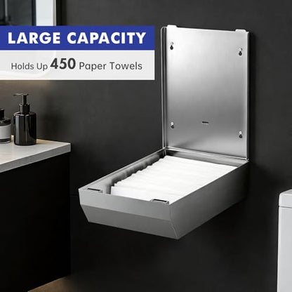 Gorlary Paper Towel Dispenser Wall Mount, Keyless Magnetic Closure, Silver | Brushed Stainless Steel, C-Fold Multifold Trifold Bathroom Paper Towel Holder, Ideal for Home, Kitchen, Bathroom - color: Large-silver-keyless