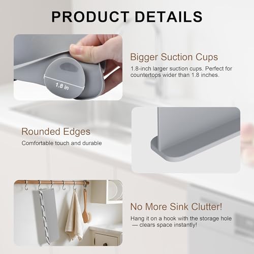 Mofason Silicone Sink Splash Guard for Kitchen Sink Water Splash Guard Grey | 17.3"x4.1" in splash guard for kitchen counter sink area behind faucet with suction cup, sink backsplash guard for front edge - color: Gray