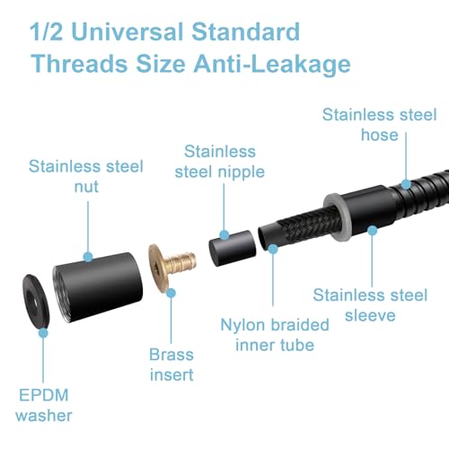 OFFO Shower Hose, 48 in Bidet Hose High Pressure Explosion Proof Toilet Hose for Bidet Sprayer Stainless Steel Electroplating Handheld Shower Hose Flex Hoses with Woven Inner Tube, Matte Black - color: Matte Black, size: 48 in