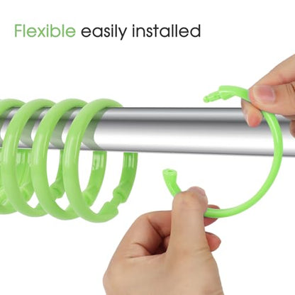 Green Shower Curtain Hooks - 12 Pcs Circular Plastic Shower Curtain Rings for Bathroom - O Shaped Green Shower Hooks Rings for Shower Curtain Rod - color: Green