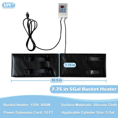 5 Gallon Bucket Heater Pro Kit - 800W 120V Drum Heating Blanket with 0-212℉ Adjustable Thermostat & 24H Timer, FCC/UL Certified Insulated Metal Barrel Heater for Propane Tanks, Industrial Barrels - size: 7.75X33.5 in