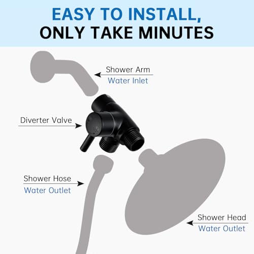 G-Promise Solid Metal 3-Way Shower Diverter Valve (Matte Black) | Smooth Knob Switch, Spray Separately or Both, Anti-Leak, Easy to Install, Standard Connections, Universal Replacement Part - color: Matte Black