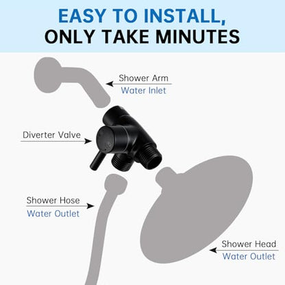 G-Promise Solid Metal 3-Way Shower Diverter Valve (Matte Black) | Smooth Knob Switch, Spray Separately or Both, Anti-Leak, Easy to Install, Standard Connections, Universal Replacement Part - color: Matte Black
