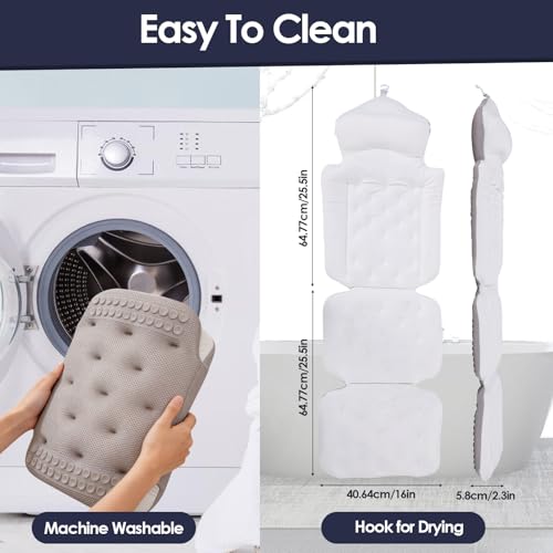 Full Body Bath Pillow for Tub, Thick Luxury Bathtub Cushion, with Removable Lumbar Pillow, 5D Air Mesh & 192 Non-Slip Suction Cups, Fits All Tubs