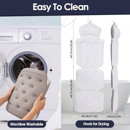 Full Body Bath Pillow for Tub, Thick Luxury Bathtub Cushion, with Removable Lumbar Pillow, 5D Air Mesh & 192 Non-Slip Suction Cups, Fits All Tubs