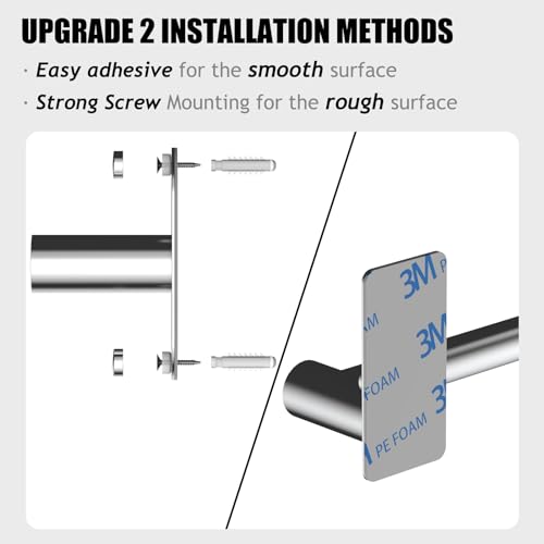 Towel Bar, Adhesive or Drill Wall Mount, Chrome, 2 Pack | Adjustable 14.4 to 25.2 Inch, 304 Stainless Steel Hand Towel Holder, Square Base Towel Racks for Bathroom, Kitchen Use - color: Standard Length–chrome