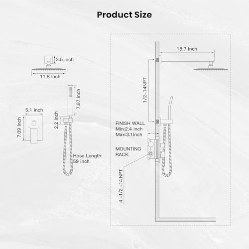 gotonovo Rainfall Bathroom Shower System Rain Shower Head and Handle Set Wall Mounted Shower Complete Combo Solid Brass Pressure Balancing Shower Mixer Valve 12 Inch Brushed Nickel - color: Brushed Nickel, size: 12 Inch