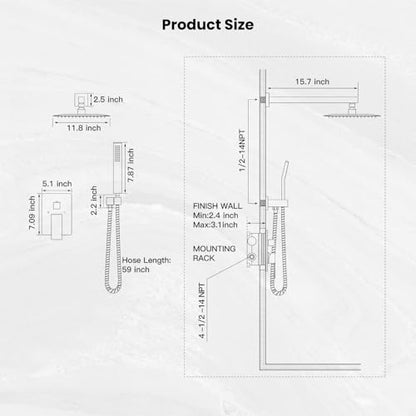gotonovo Rainfall Bathroom Shower System Rain Shower Head and Handle Set Wall Mounted Shower Complete Combo Solid Brass Pressure Balancing Shower Mixer Valve 12 Inch Brushed Nickel - color: Brushed Nickel, size: 12 Inch