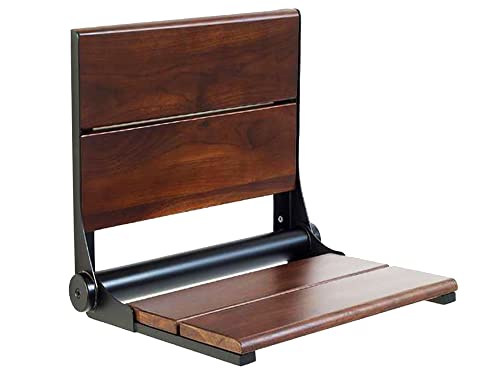 Folding Shower Seat Wall Mounted with Back | 500 lbs Maximum Load Capacity | ADA Compliant Safety Assist Teak Shower Seat for Seniors, Handicapped, and Children | 304 Stainless Steel Frame | 18” x 16” - color: Matte Black, Walnut, size: 18" x 16"