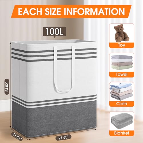 4 Pack Large Laundry Baskets, Laundry Hampers, Freestanding Waterproof Collapsible Clothes Bag with Extended & Reinforced Handles - Clothes Basket for Dorm, Bathroom, Home (100L) - size: 4 x 100L