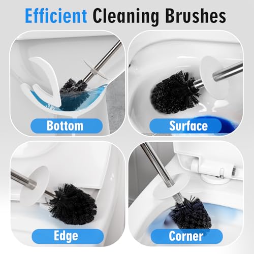 Matt White Ceramic Toilet Brush and Holder Set | Durable Bristles Non Scratch Toilet, Long Stainless Steel Handle, Freestanding Toilet Bowl Cleaners Brush - color: Matt White, size: Set/1